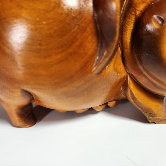 Vintage Hand Carved Chinese Wood Laughing Pig Figurine Ornament Statue - Picture 4 of 8